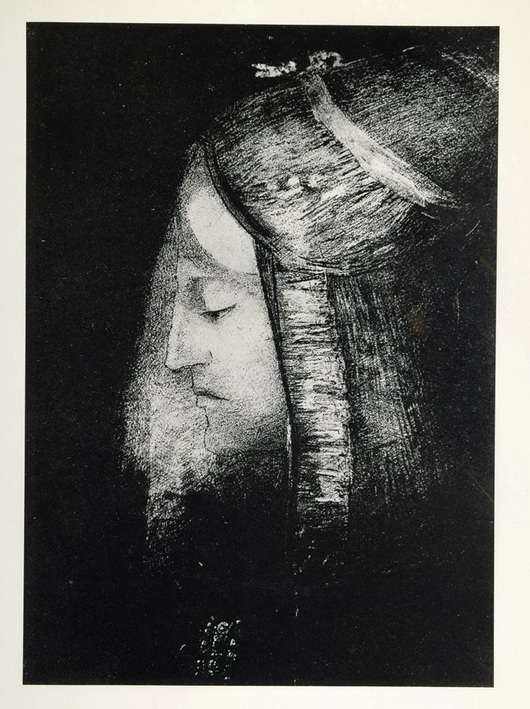 1967 Print Profile of Light Night Portrait Odilon Redon ORIGINAL HISTORIC ART4