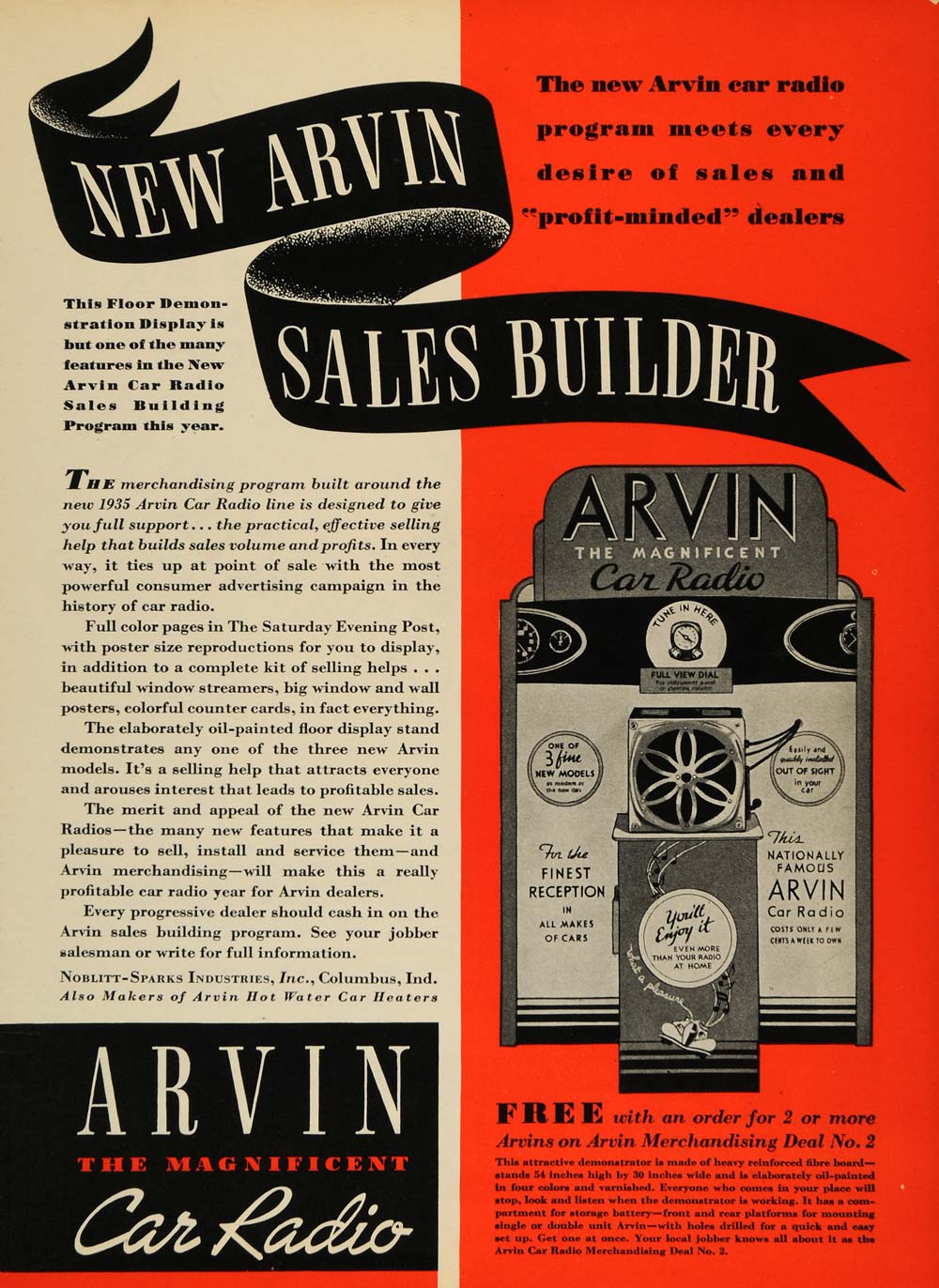 1935 Ad Arvin Magnificent Car Radio Noblitt Sparks Part - ORIGINAL ATJ1