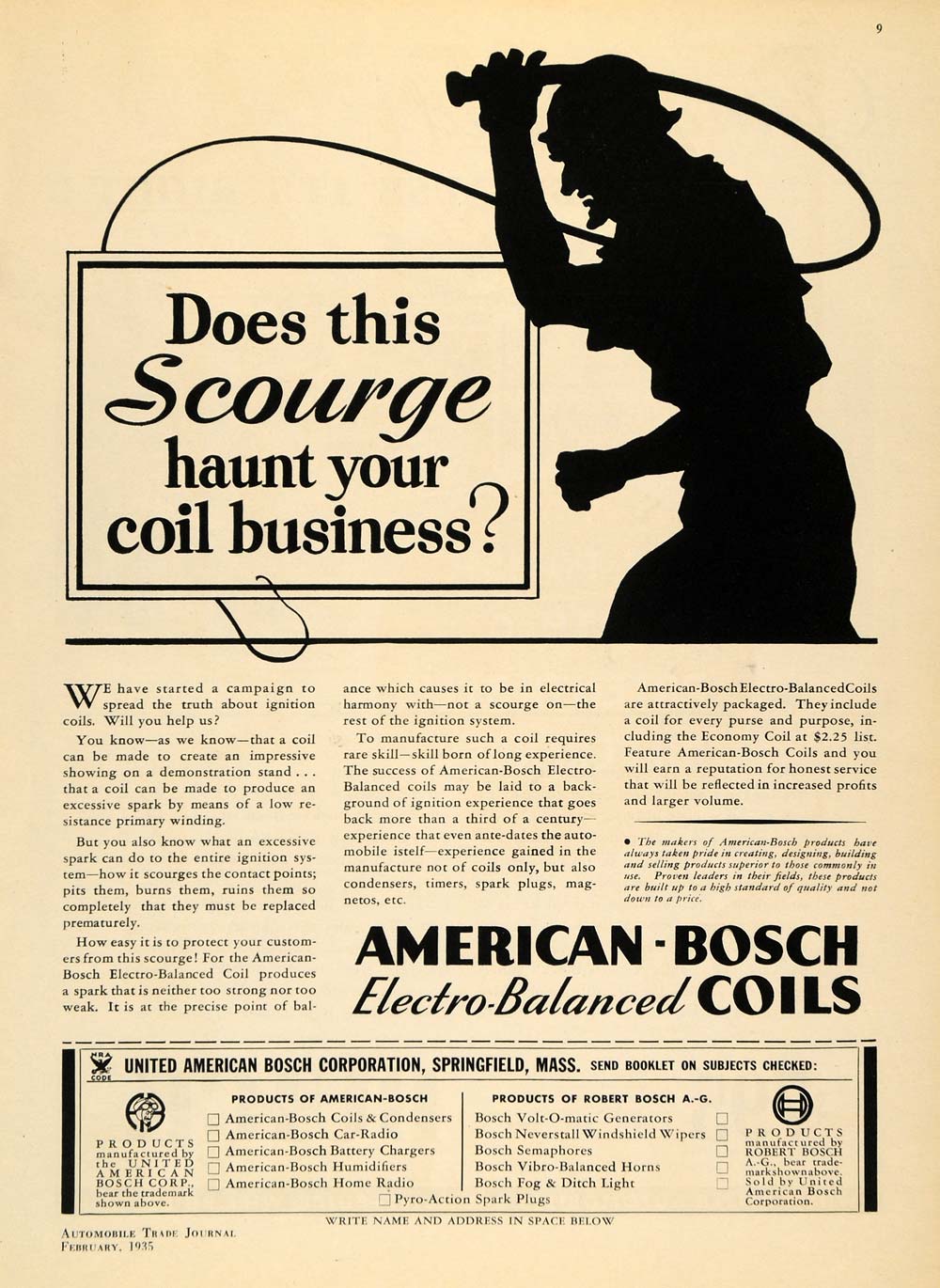 1935 Ad American Bosch Electro Balanced Coils Scourge - ORIGINAL ATJ1