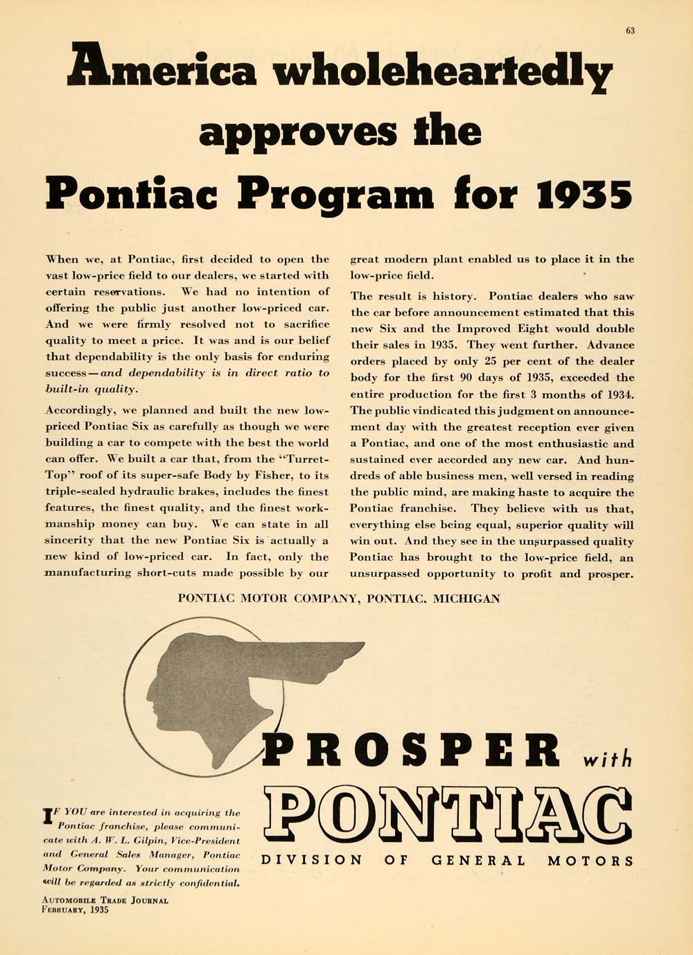 1935 Ad Article Pontiac Motor Company General Motors - ORIGINAL ADVERTISING ATJ1