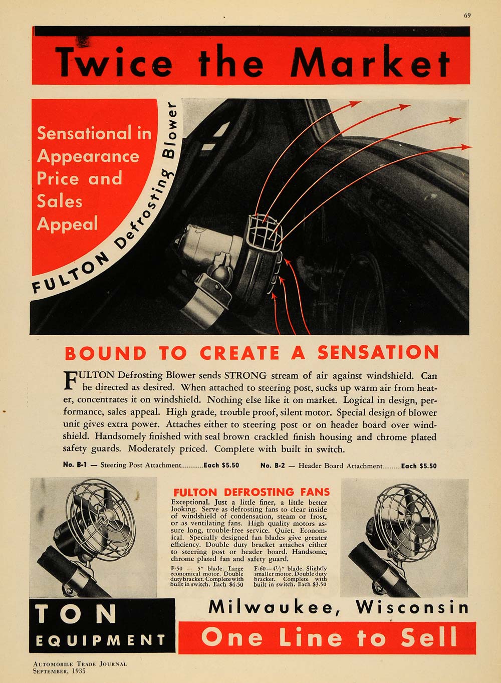 1935 Ad Fulton Defrosting Equipment Milwaukee Fan Glass - ORIGINAL ATJ2