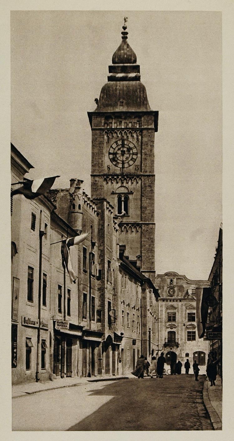1928 Stadtturm City Clock Bell Tower Enns Upper Austria - ORIGINAL AUS2