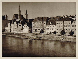 1928 Quay River Enns Steyr Upper Austria Photogravure - ORIGINAL AUS2