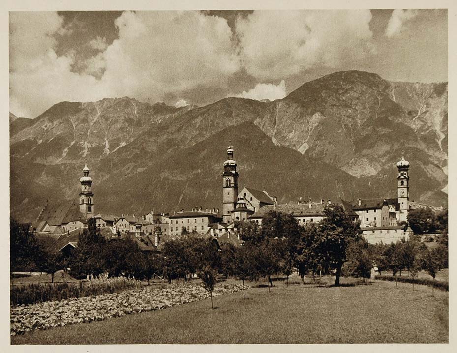 1928 Hall in Tirol Tyrol Alps Austria Town Photogravure - ORIGINAL AUS2