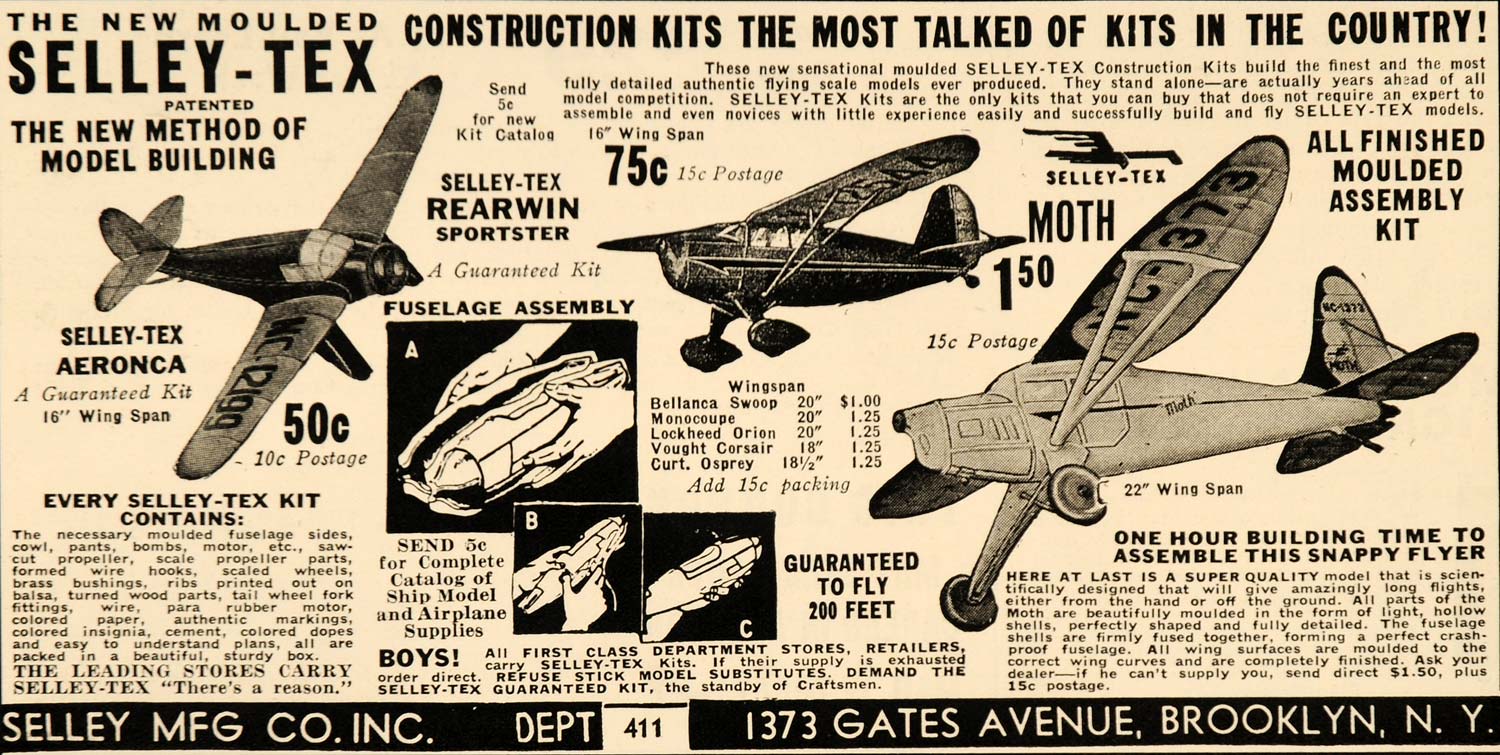 1937 Ad Model Building Plane Assembly Kit Selley-Tex - ORIGINAL ADVERTISING AV1