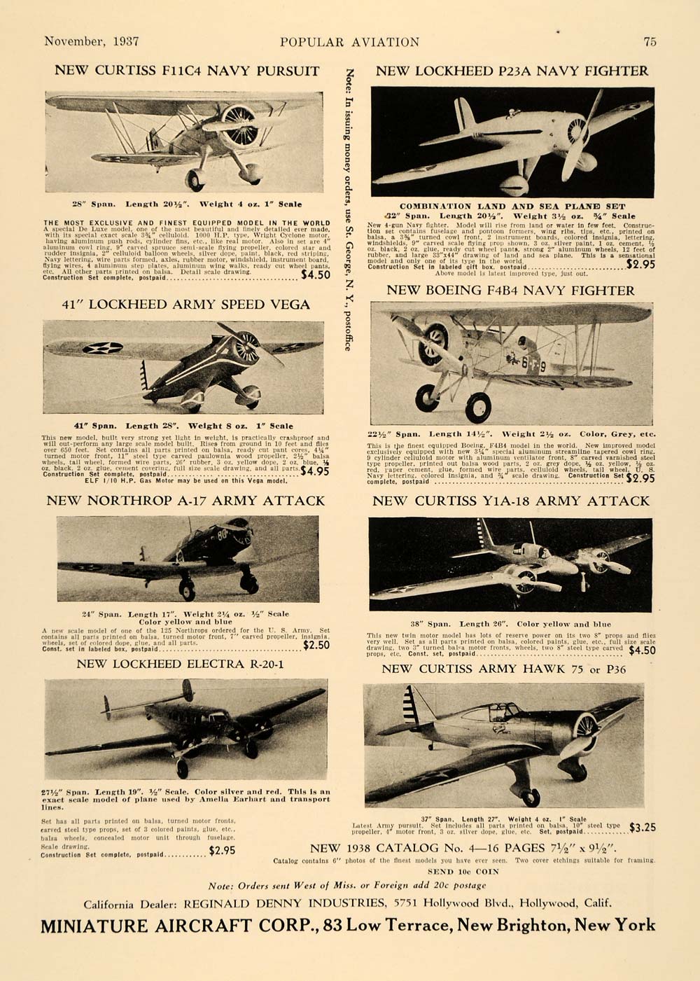1937 Ad Model Airplanes Miniature Aircraft Corporation - ORIGINAL AV1