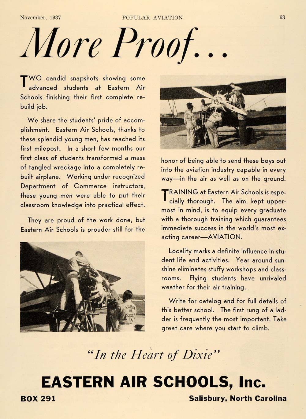 1937 Ad Eastern Air Schools Salisbury Aviation Planes - ORIGINAL ADVERTISING AV1