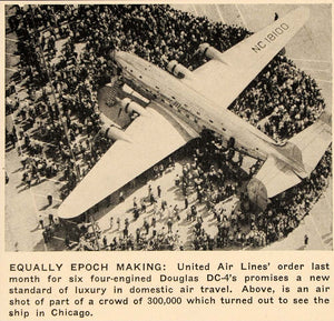 1939 Photogravure Untied Air Lines Douglas DC-4 Travel - ORIGINAL AV2