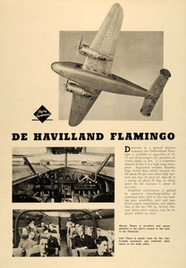 1939 Ad De Havilland Flamingo Passenger Plane Cockpit - ORIGINAL ADVERTISING AV2