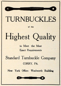 1918 Ad Standard Turnbuckle Stretching Screw Device Vintage Corry AV2