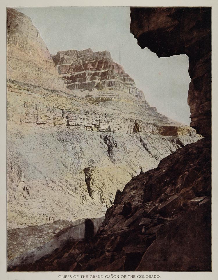 1893 Color Tinted Print Cliffs Grand Canyon Rim RARE - ORIGINAL AW2