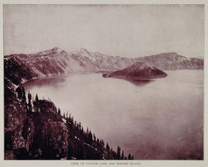 1893 Crater Lake Wizard Island Oregon Duotone Print - ORIGINAL AW2