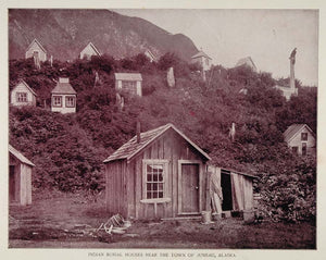 1893 Indian Burial Houses Juneau Alaska Duotone Print - ORIGINAL AW2