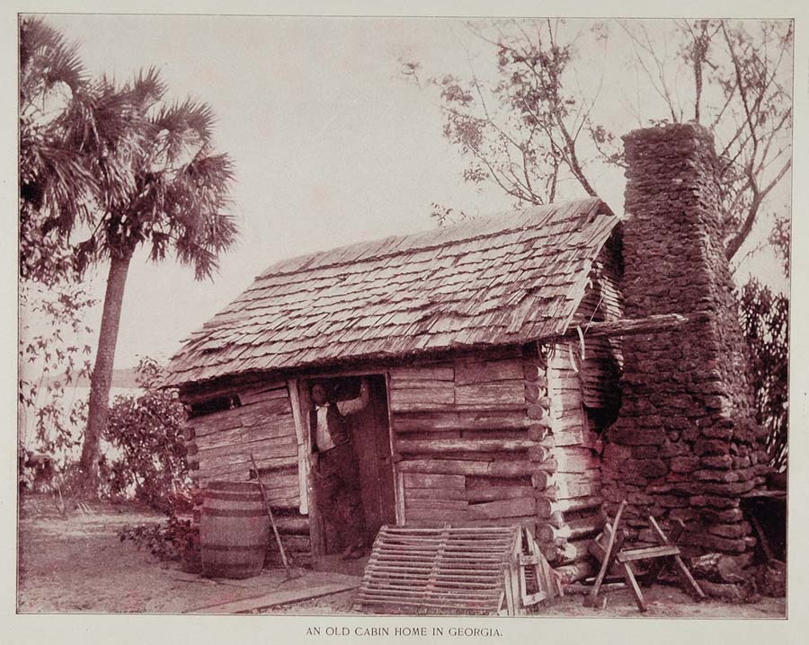 1893 Log Cabin Home House Chimney Georgia Duotone Print - ORIGINAL AW2