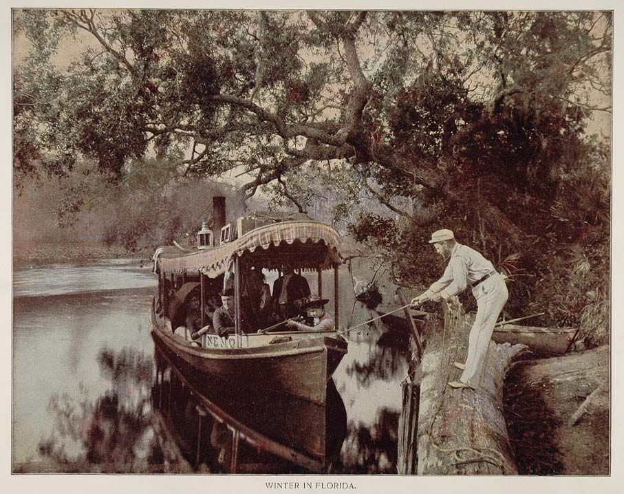 1893 ORIGINAL Tinted Print Excursion Boat River Florida - ORIGINAL AW2