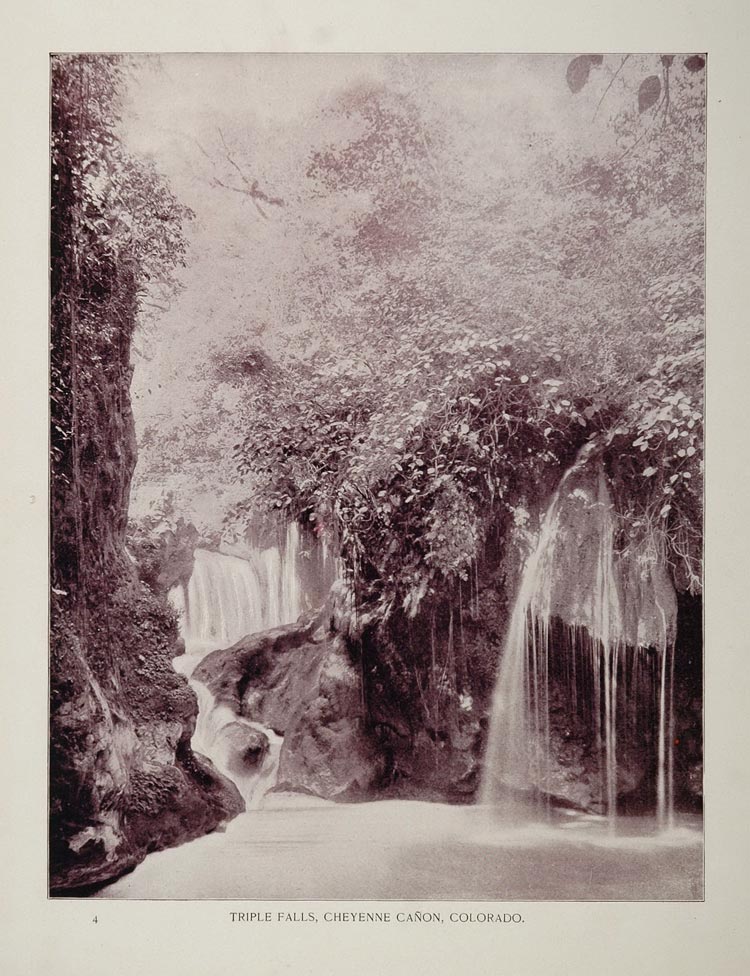 1893 Print Triple Water Falls Cheyenne Canyon Colorado - ORIGINAL AW
