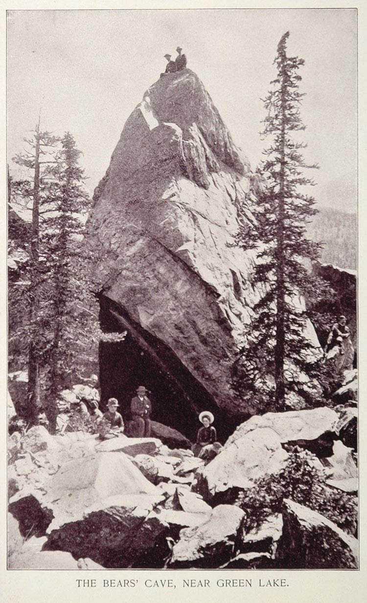 1893 Duotone Print Bears Cave Green Lake Colorado Buel - ORIGINAL AW