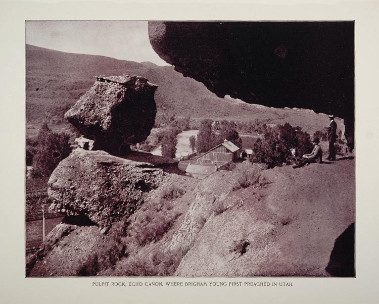 1893 Print Pulpit Rock Brigham Young Echo Canyon Utah Trees Cliff Landscape AW