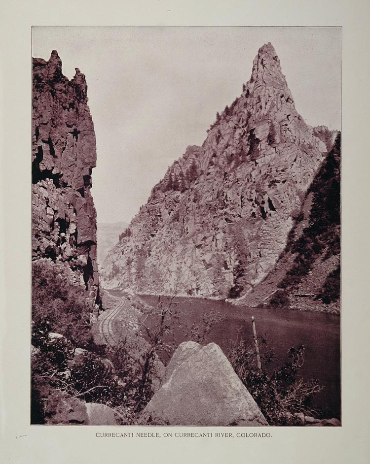 Tirage Photographique Albuminé Vintage (1898) - Black Canyon, Colorado - Currecanti Needle & Chemin De Fer