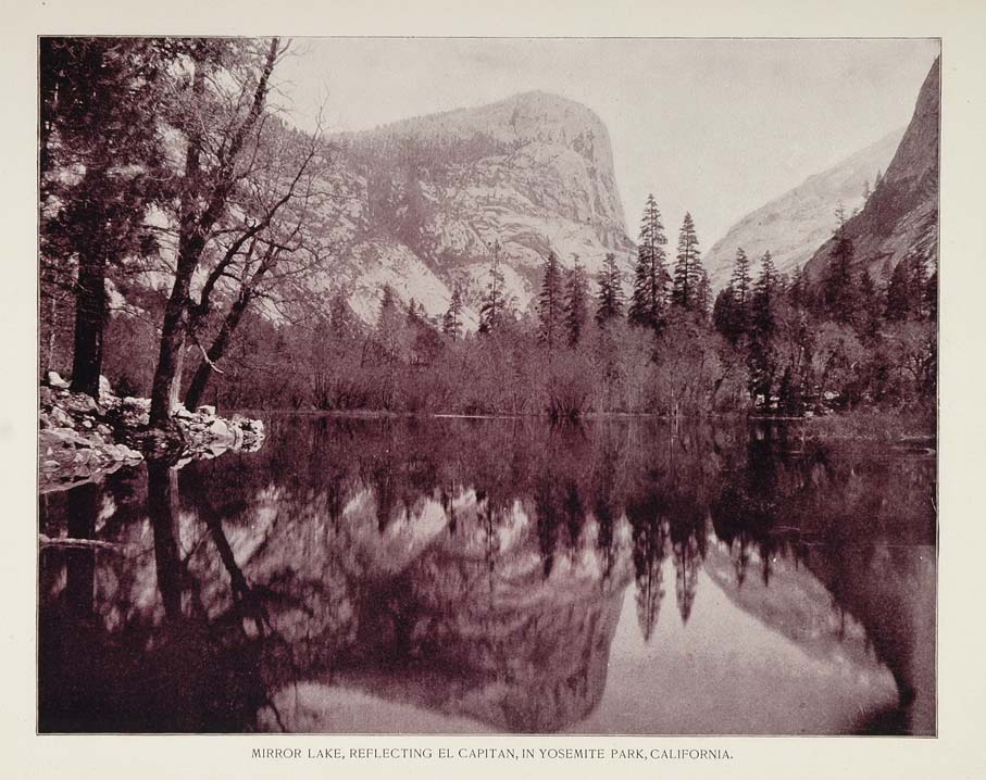1893 Duotone Print Mirror Lake El Capitan Yosemite Park - ORIGINAL AW