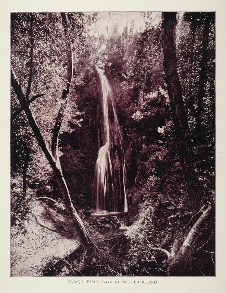 1893 Duotone Print Nojoqui Najaqui Falls Gaviota Pass - ORIGINAL AW - Period Paper

