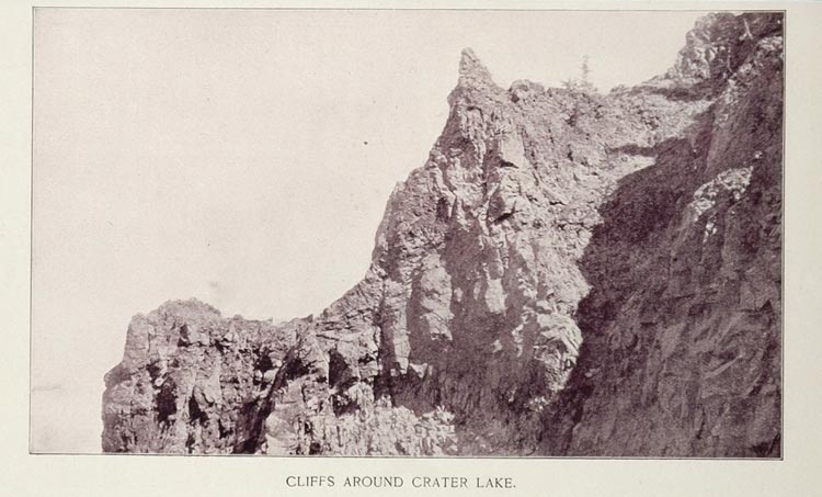 1893 Duotone Print Rock Cliffs Crater Lake Oregon Buel - ORIGINAL AW