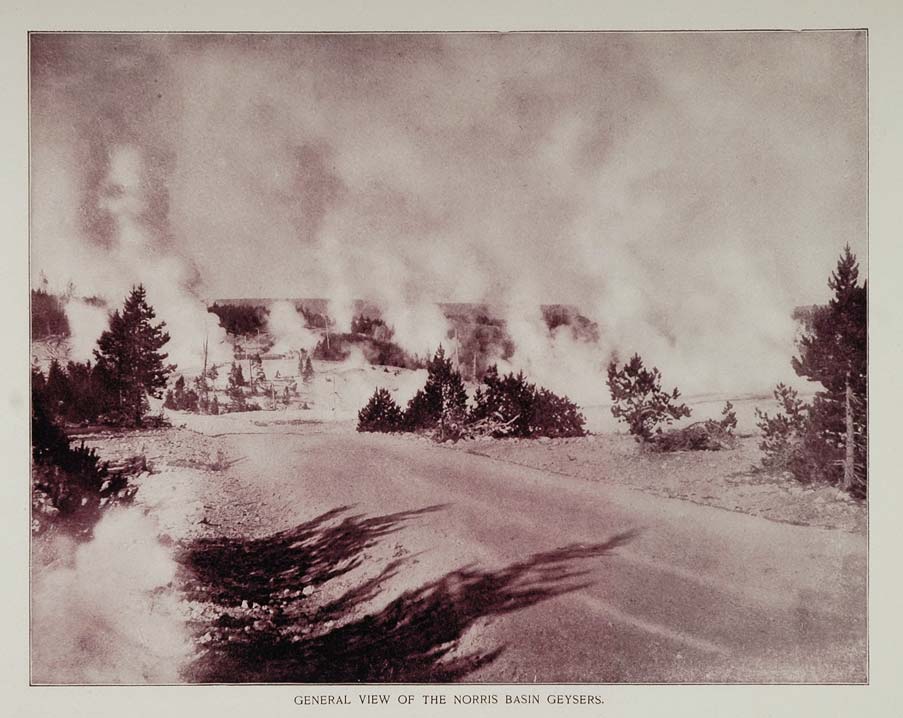 1893 Duotone Print Norris Basin Geysers Yellowstone - ORIGINAL AW