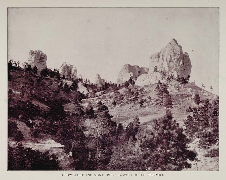 1893 Print Crow Butte Signal Rock Dawes County Nebraska - ORIGINAL AW