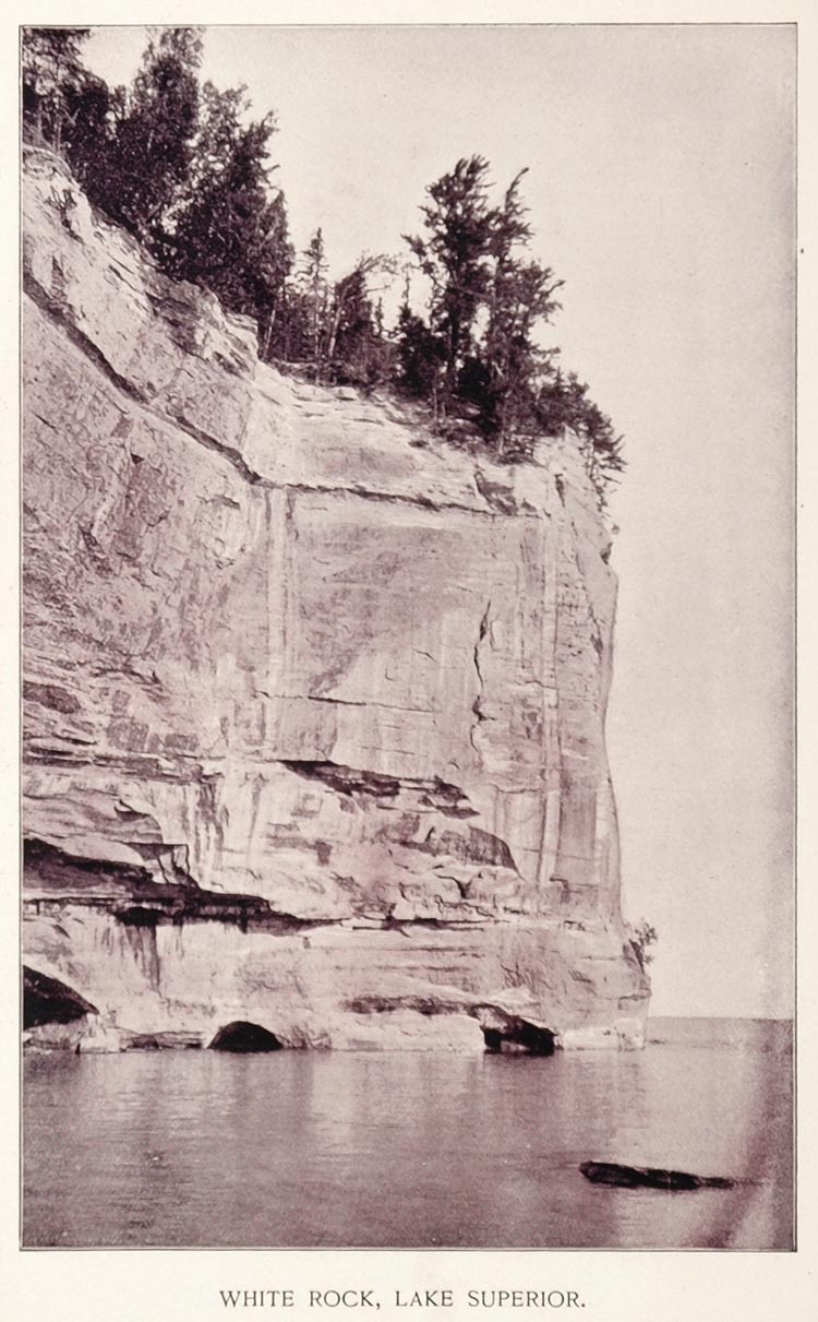 1893 Duotone Print White Rock Formation Lake Superior - ORIGINAL AW