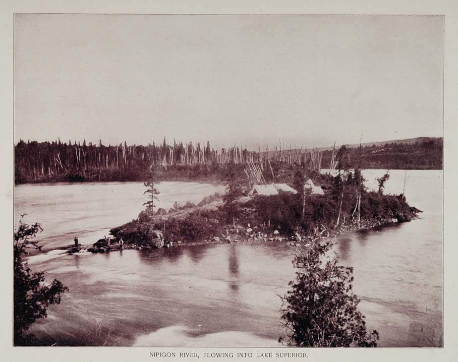 1893 Duotone Print Nipigon River Lake Superior Canada - ORIGINAL AW