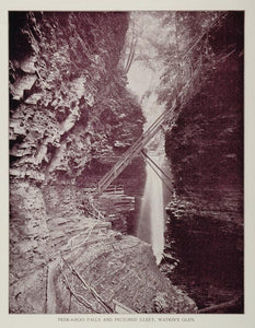 1893 Duotone Print Peek-A-Boo Falls Watkins Glen NY - ORIGINAL AW