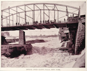 1893 Duotone Print Bridge Glen Falls New York J W Buel - ORIGINAL AW