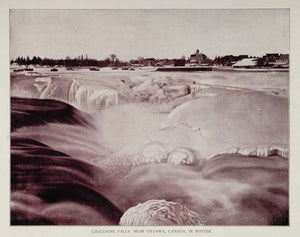 1893 Duotone Print Chaudiere Falls Ottawa Canada Winter - ORIGINAL AW