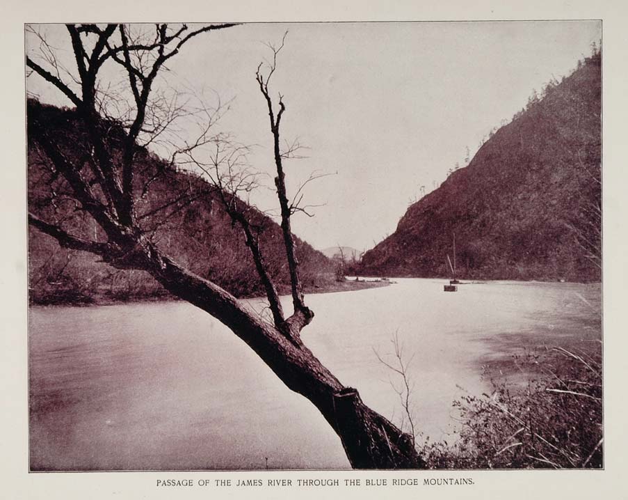 1893 Duotone Print James River Blue Ridge Mountains - ORIGINAL AW