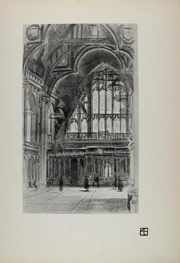 1899 Print Interior London Guildhall Joseph Pennell - ORIGINAL HISTORIC BA1