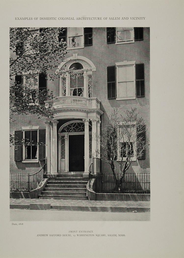 1911 Print Andrew Safford House Salem MA Architecture ORIGINAL HISTORIC BAC1