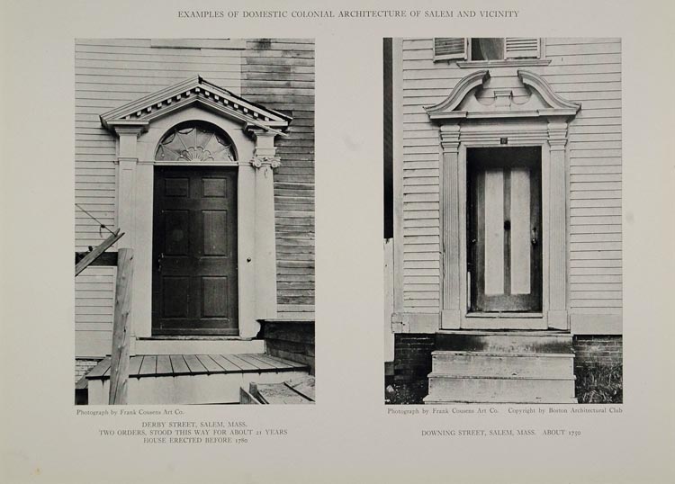 1911 Print Door Derby Downing Street Salem Architecture ORIGINAL HISTORIC BAC1
