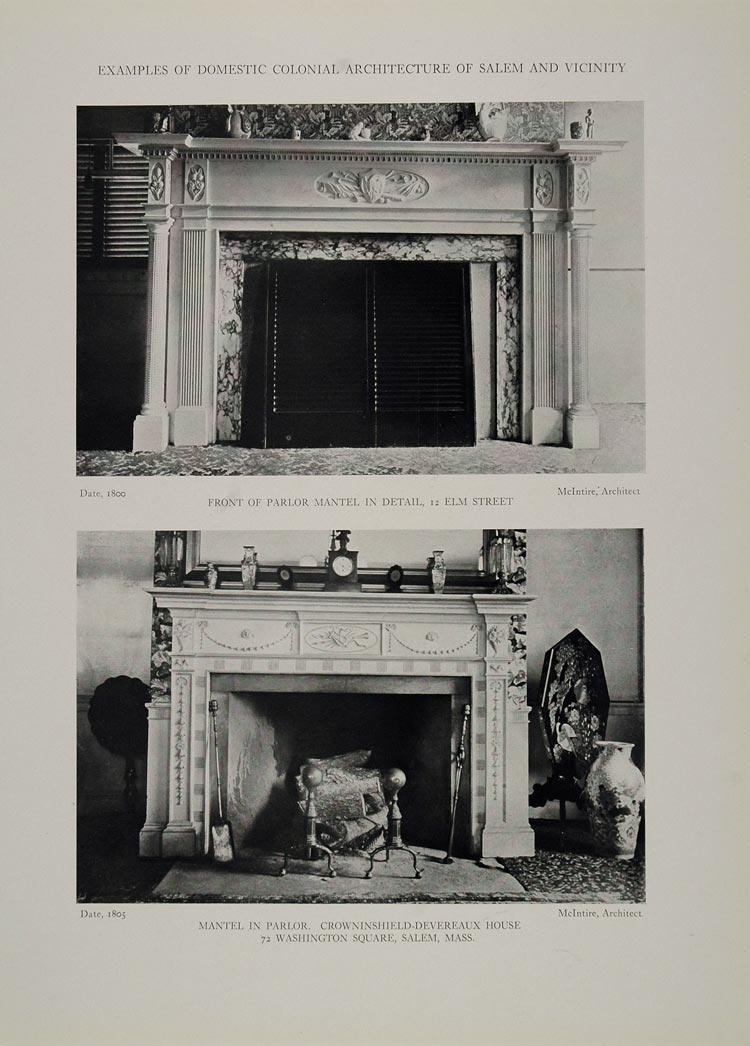 1911 Print Parlor Mantel House Salem MA Samuel McIntire ORIGINAL HISTORIC BAC1