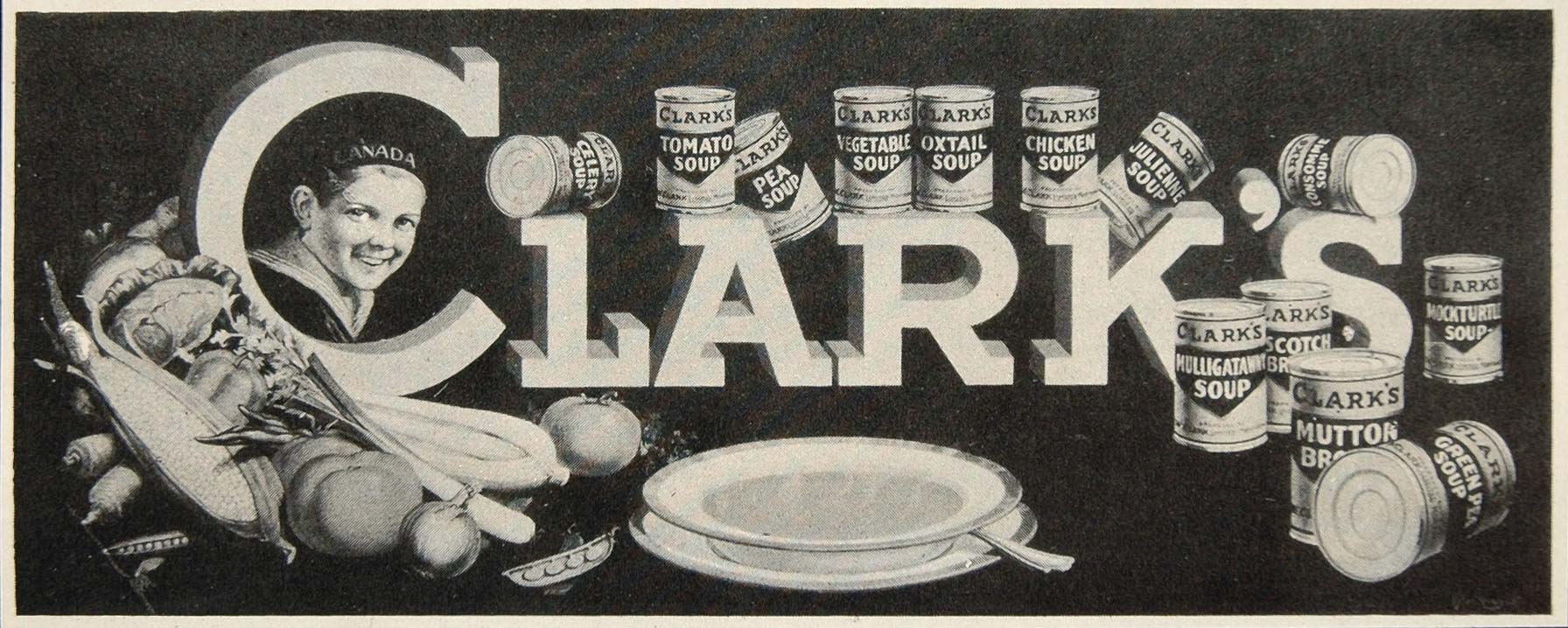 1926 Billboard Ad Clark's Canned Soups Soup Bowl Boy - ORIGINAL HISTORIC BB3B