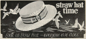 1926 Orig. Print Billboard Ad Mans Straw Time Hat Birds ORIGINAL HISTORIC BB3B