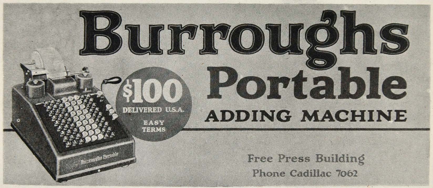 1926 Billboard Ad Burroughs Portable Adding Machine - ORIGINAL HISTORIC BB3B