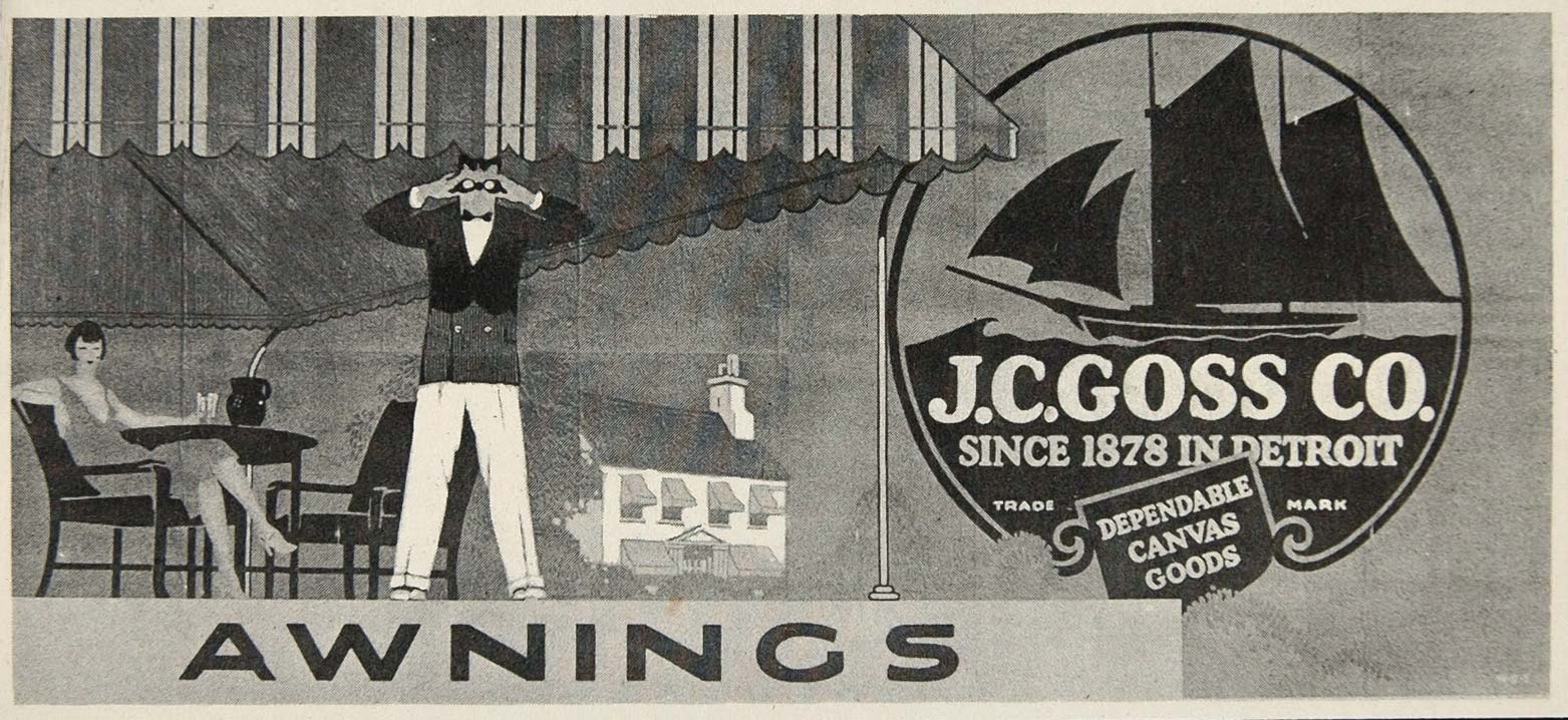 1926 Billboard Ad Cafe Canvas Awnings J.C. Goss Detroit ORIGINAL HISTORIC BB3B
