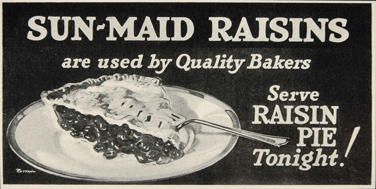 1926 Print Billboard Ad Sun Maid Raisins Raisin Pie - ORIGINAL HISTORIC BB3B