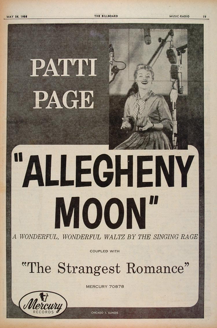 1956 Ad Patti Page Allegheny Moon Mercury Record Studio - ORIGINAL BBM1