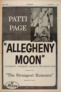 1956 Ad Patti Page Allegheny Moon Mercury Record Studio - ORIGINAL BBM1
