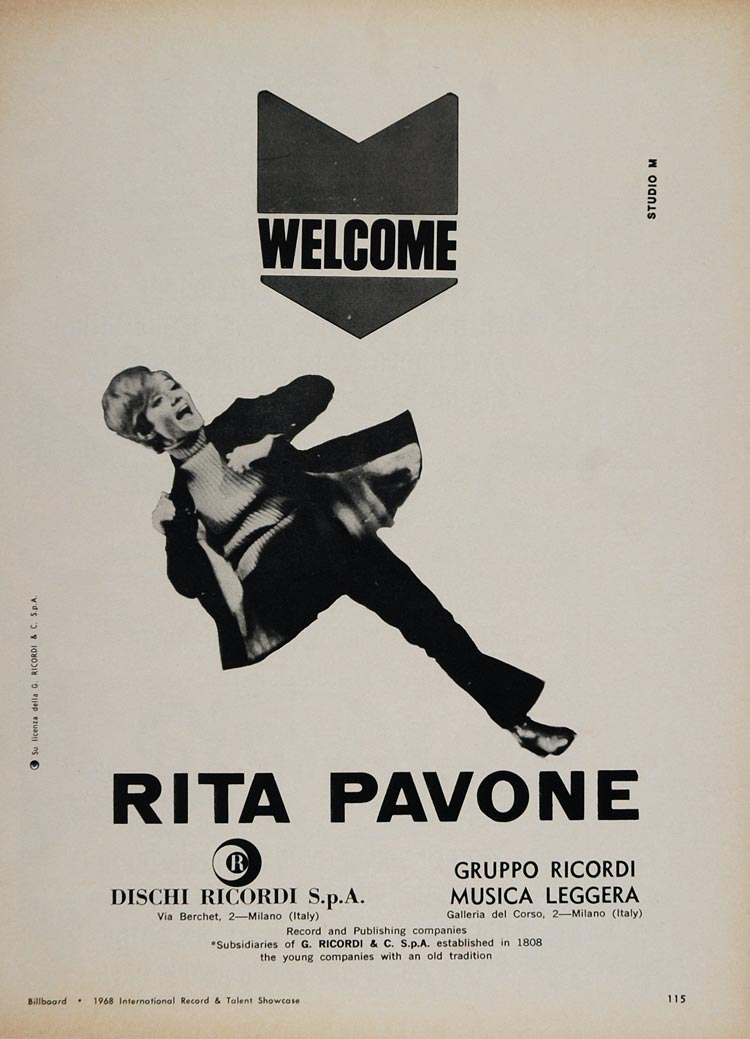 1967 Ad Rita Pavone Dischi Ricordi Italian Rock Singer - ORIGINAL BBM2