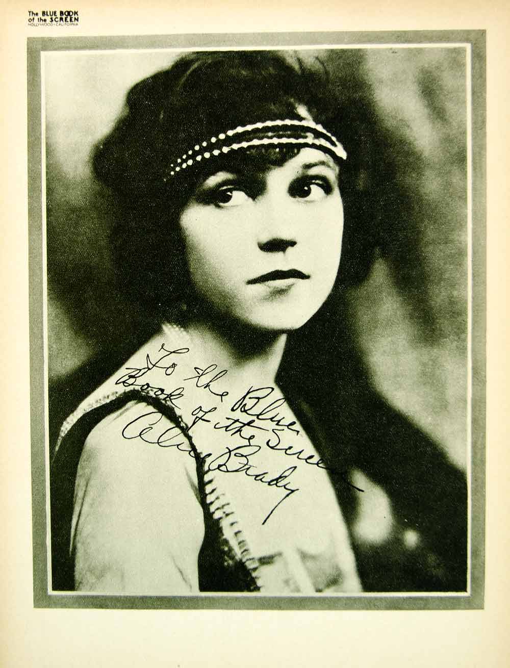 1923 Print Alice Brady Silent Film Actress Movie Star Portrait Biography BBS1