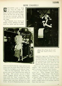 1923 Print Bebe Daniels Silent Film Actress Movie Star Portrait Biography BBS1