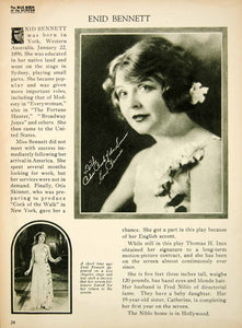 1923 Print Enid Bennett Australian Actress Silent Film Portrait Biography BBS2