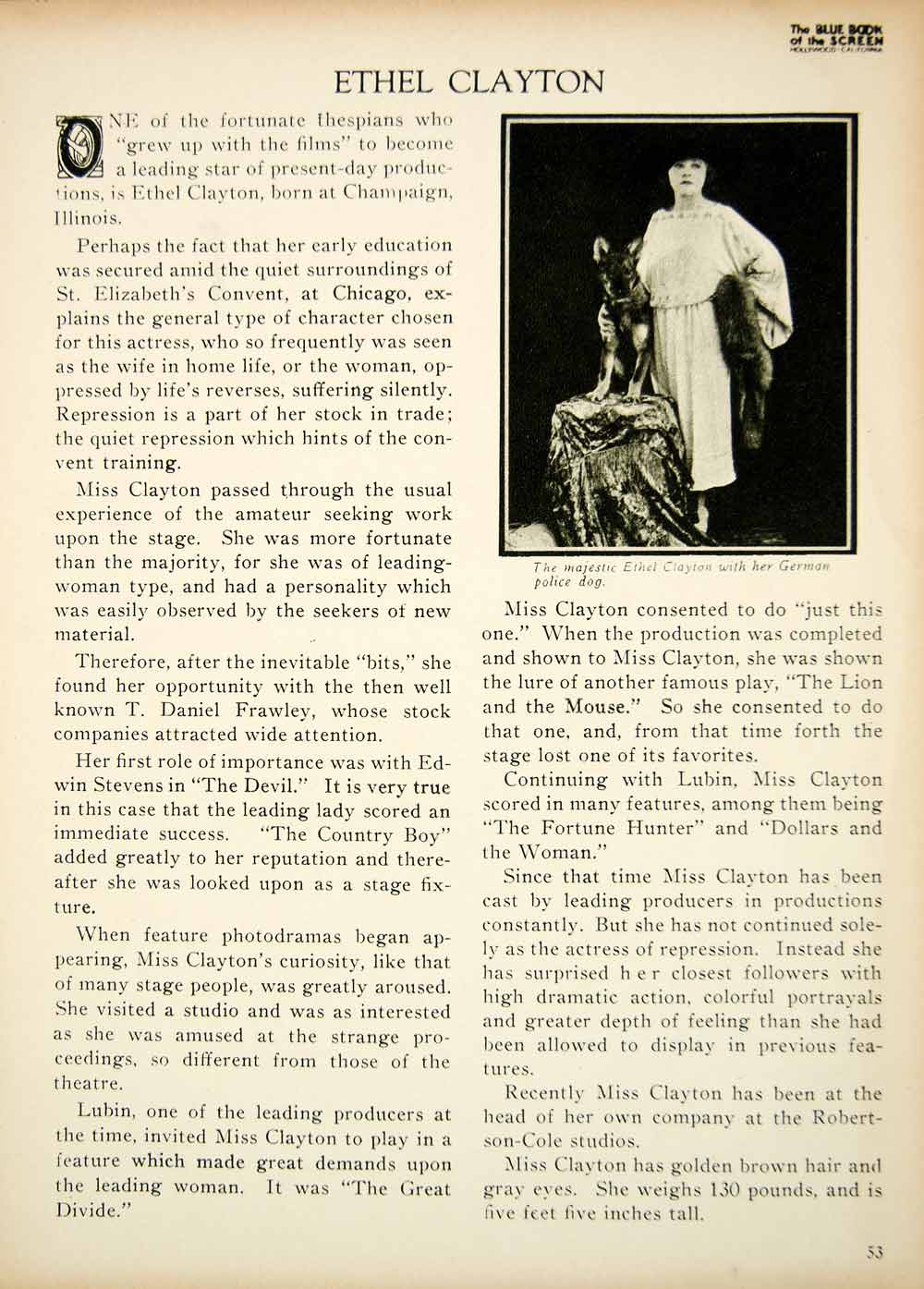 1923 Print Ethel Clayton Silent Film Era Movie Star Actress Stage Biography BBS2